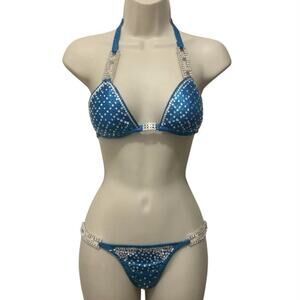 Competition Bikini Suit NPC IFBB Turquoise Crystal Rhinestone 2 Pc